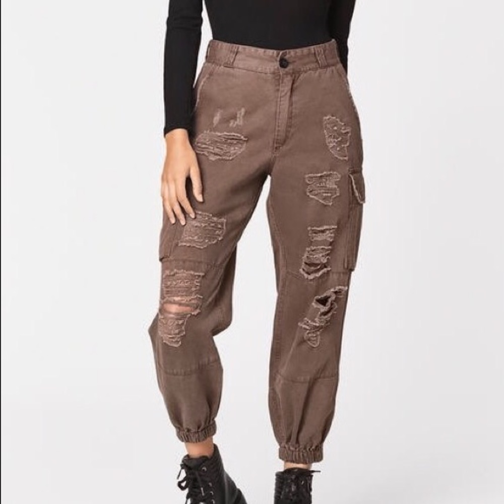 LF Brand Brown Distressed Cargo Pants
